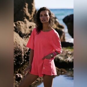 FP Movement By Free People Pink Hot Shot Cover-Up Romper Athleisure Lounge SM